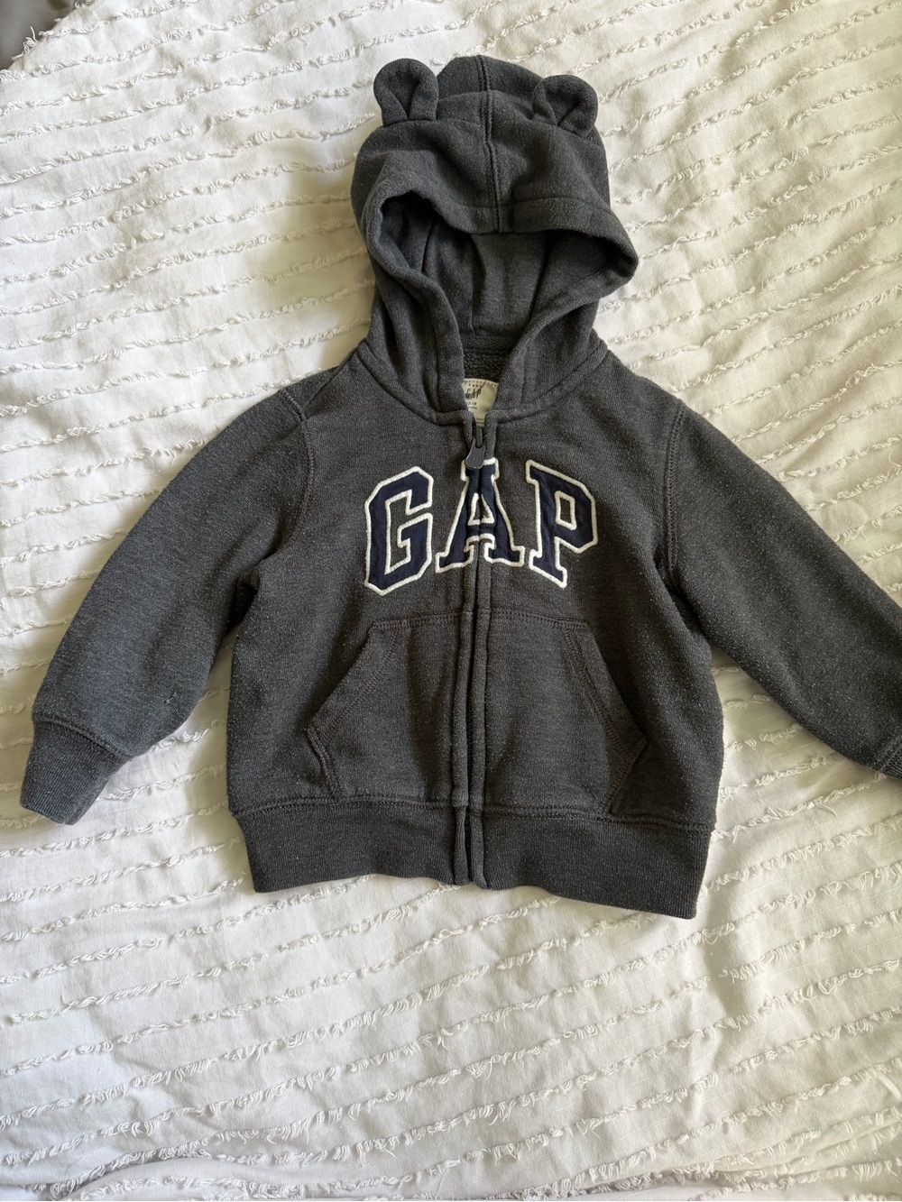 Baby GAP Charcoal Gray Hoodie with Bear Ears Front Full Zip Size: 12-18 months